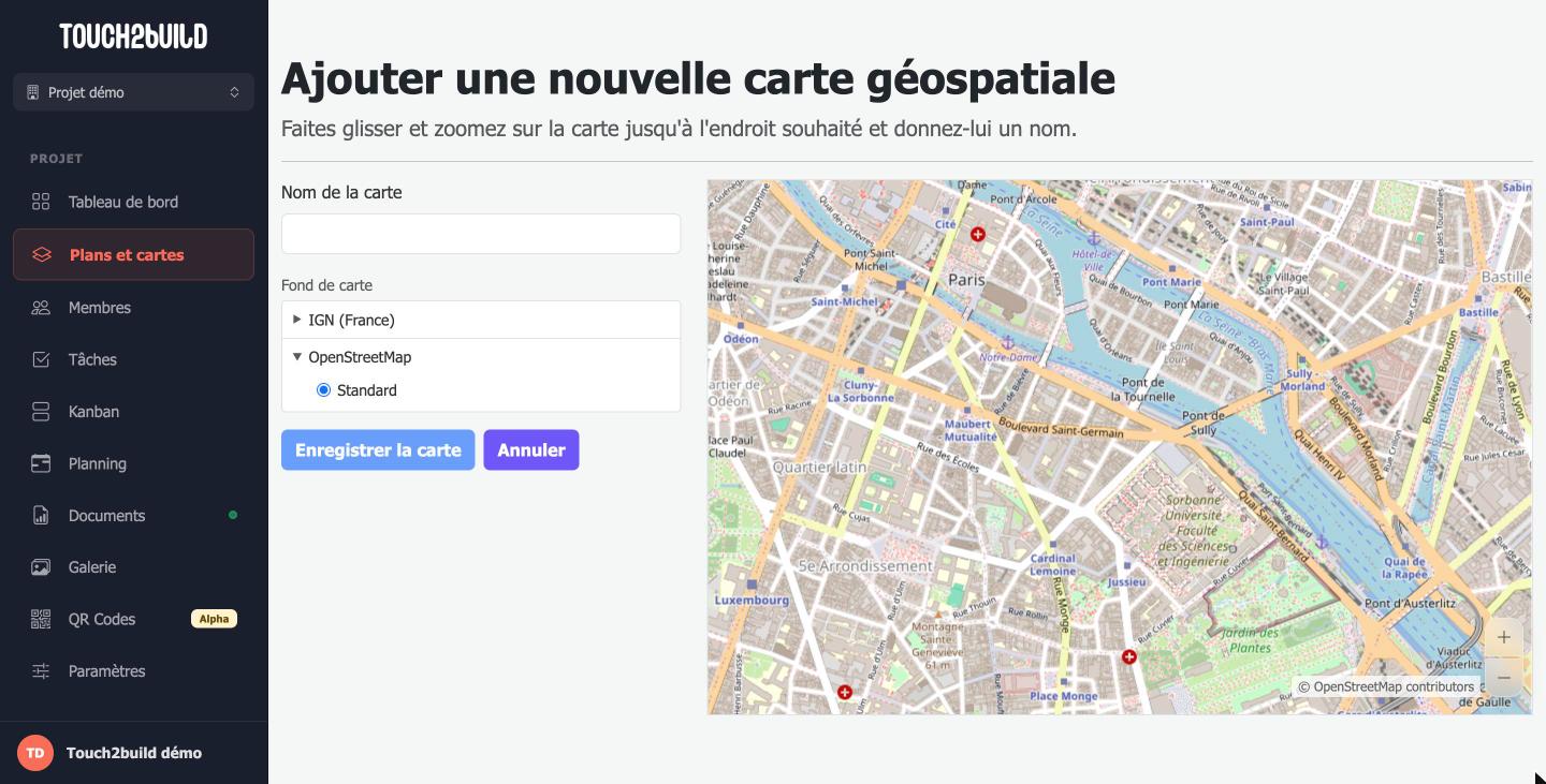 Page Ajouter une nouvelle carte géospatiale