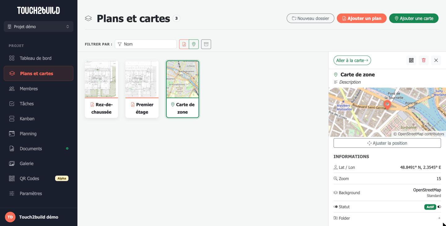 Panneau de détails d'une carte
