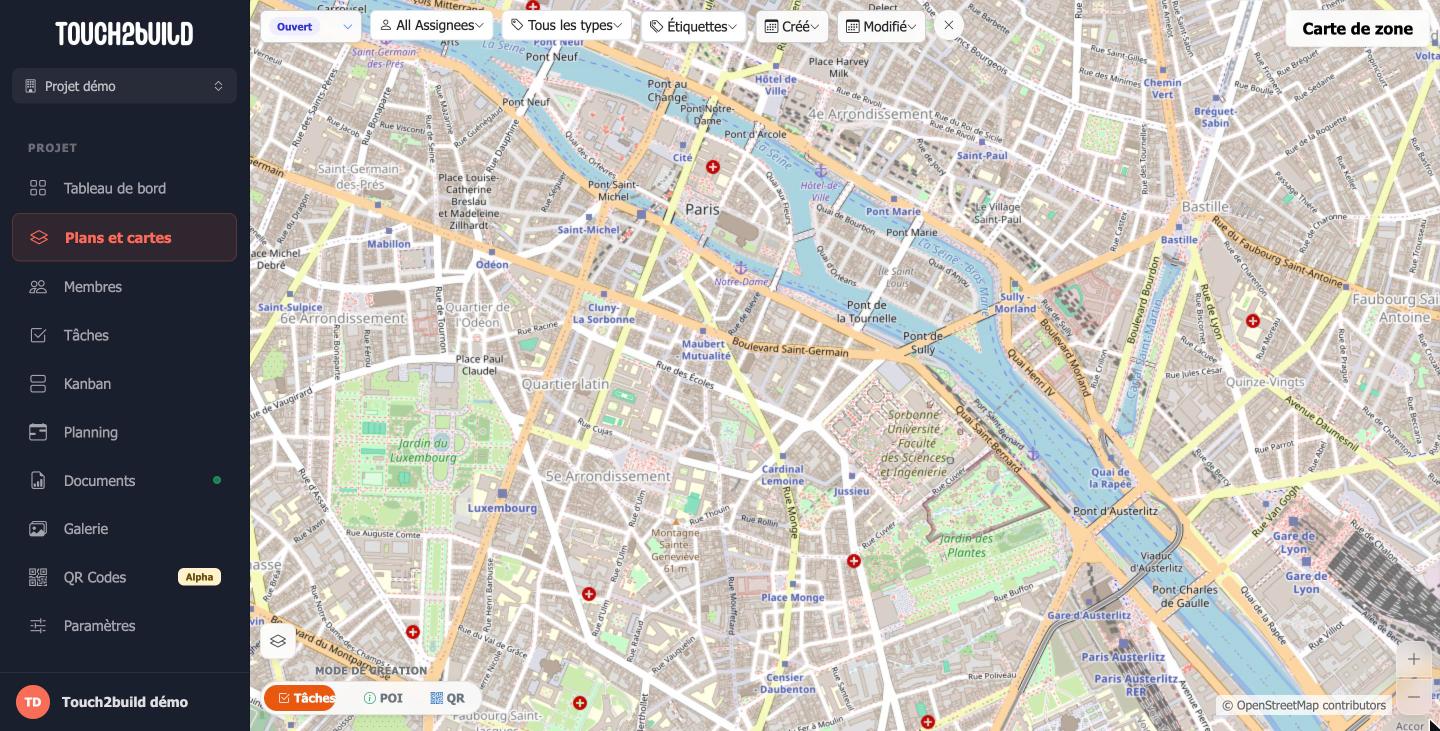 Carte avec ses tâches