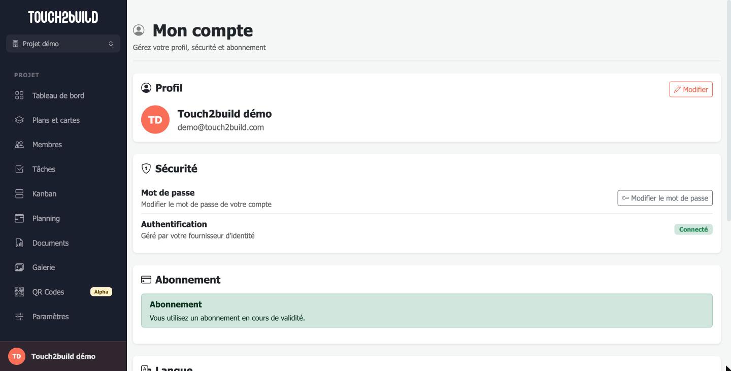 Page Mon compte