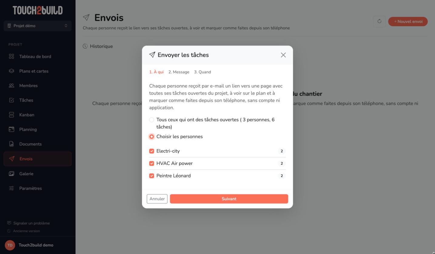 Choisir les personnes à qui envoyer leurs tâches