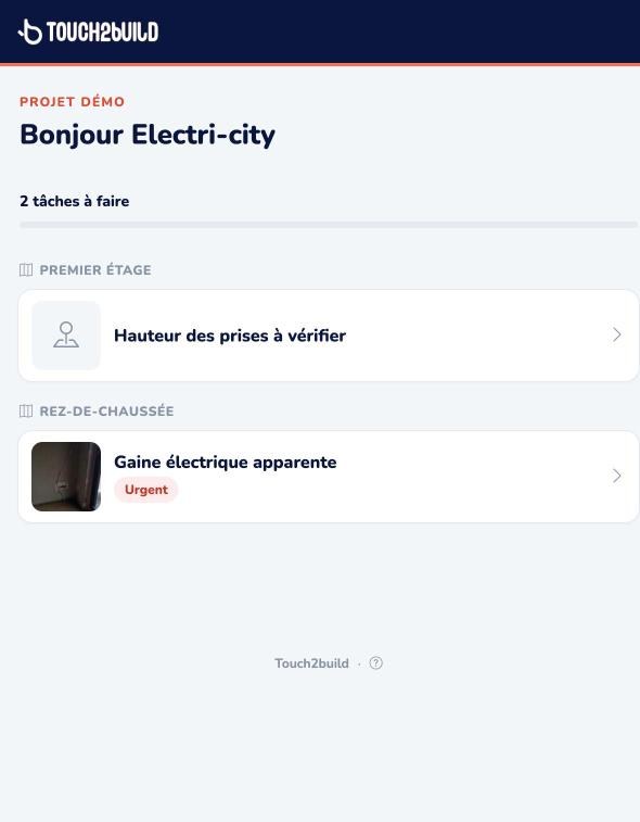 La page des tâches d'une entreprise, sur téléphone