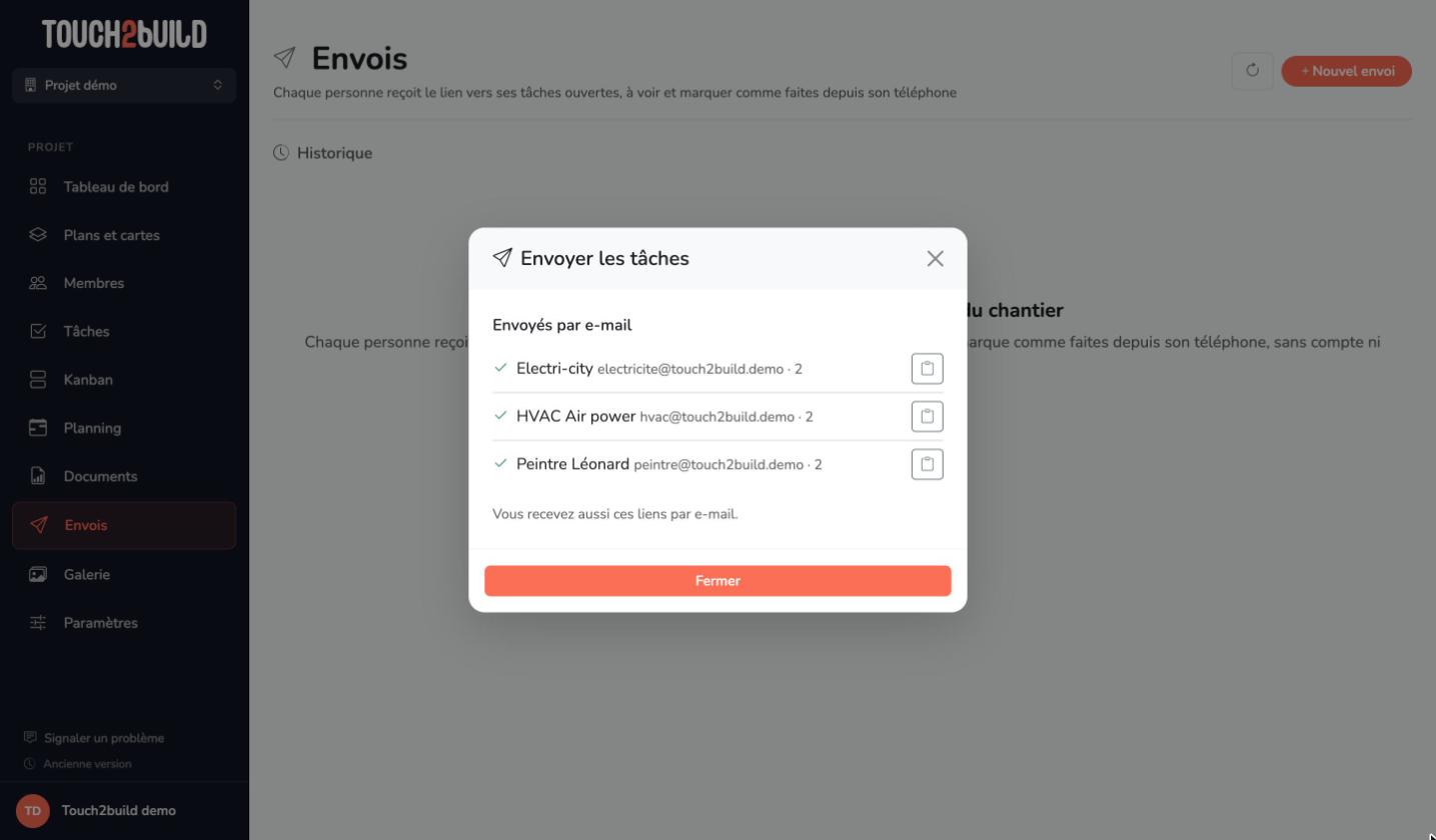 Le résultat de l'envoi