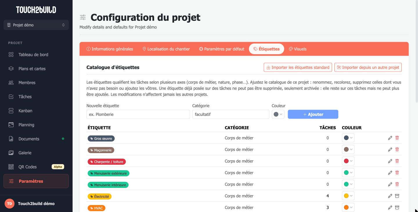 Catalogue d'étiquettes