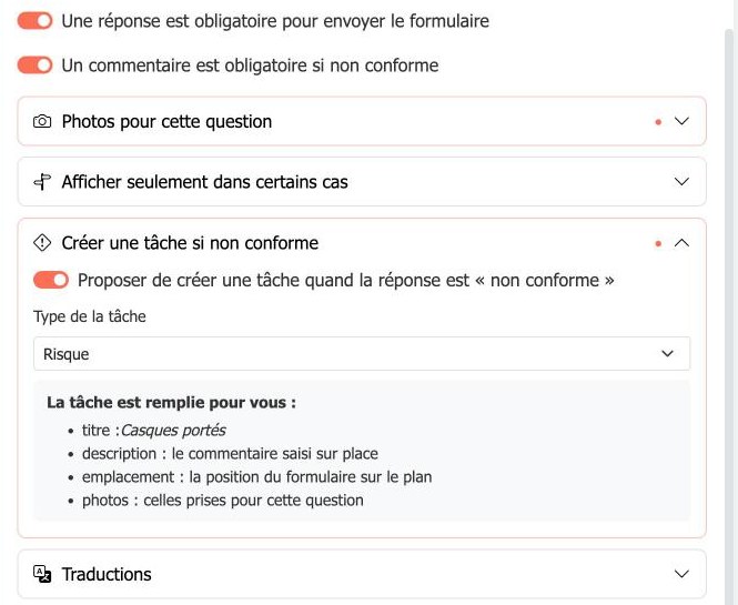 Créer une tâche si non conforme