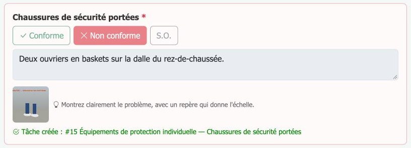 Tâche créée depuis une réponse non conforme