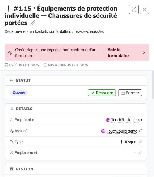 Tâche issue d'un formulaire