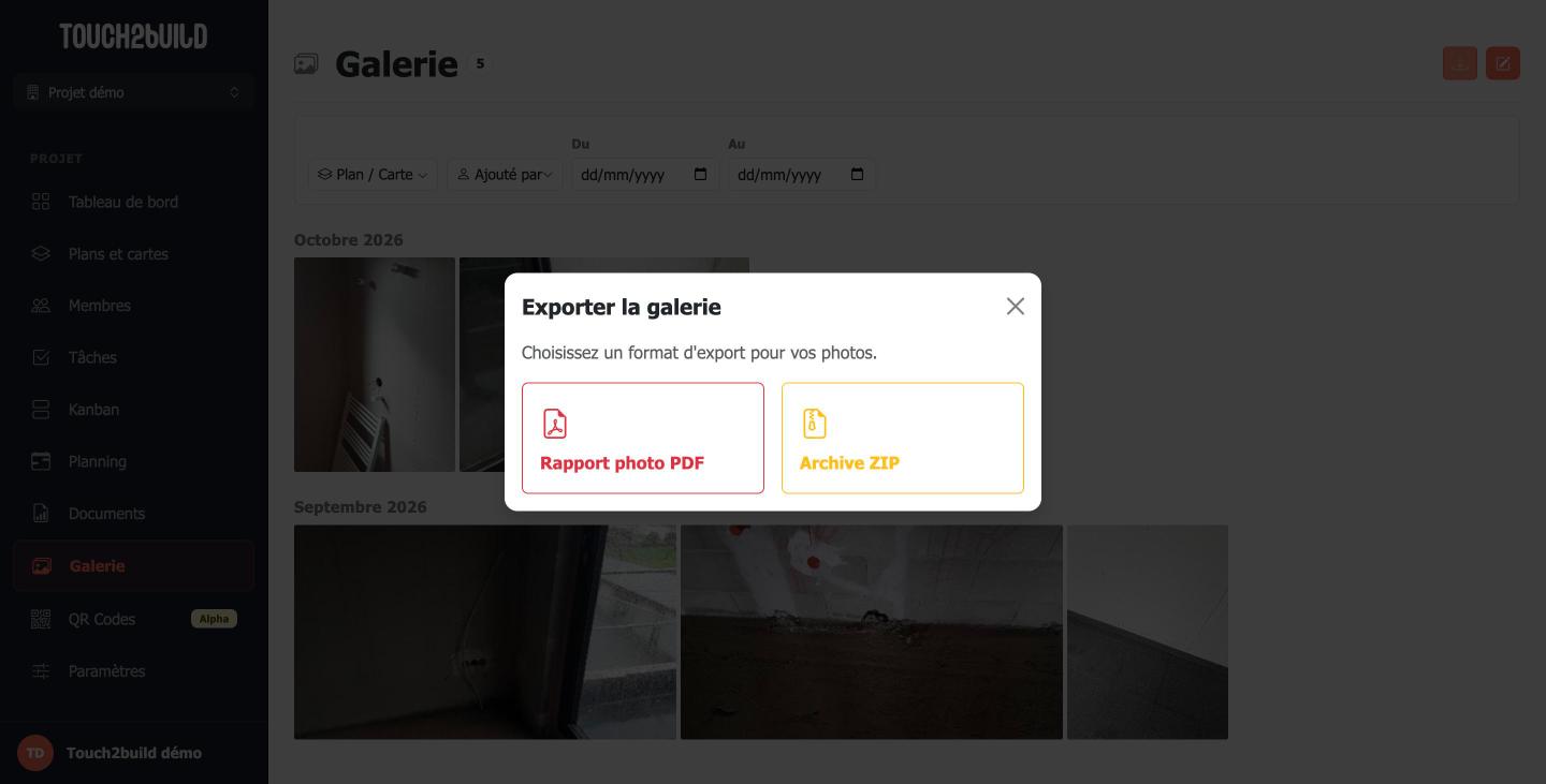 Choix du format d'export