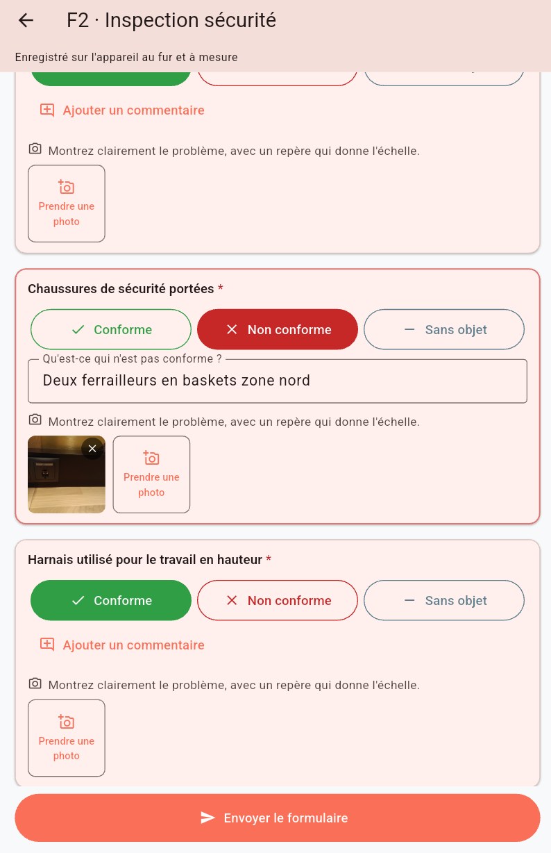 Réponse non conforme avec commentaire et photo