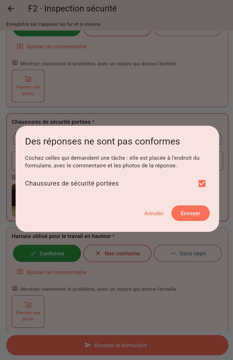 Choisir les non-conformités qui demandent une tâche