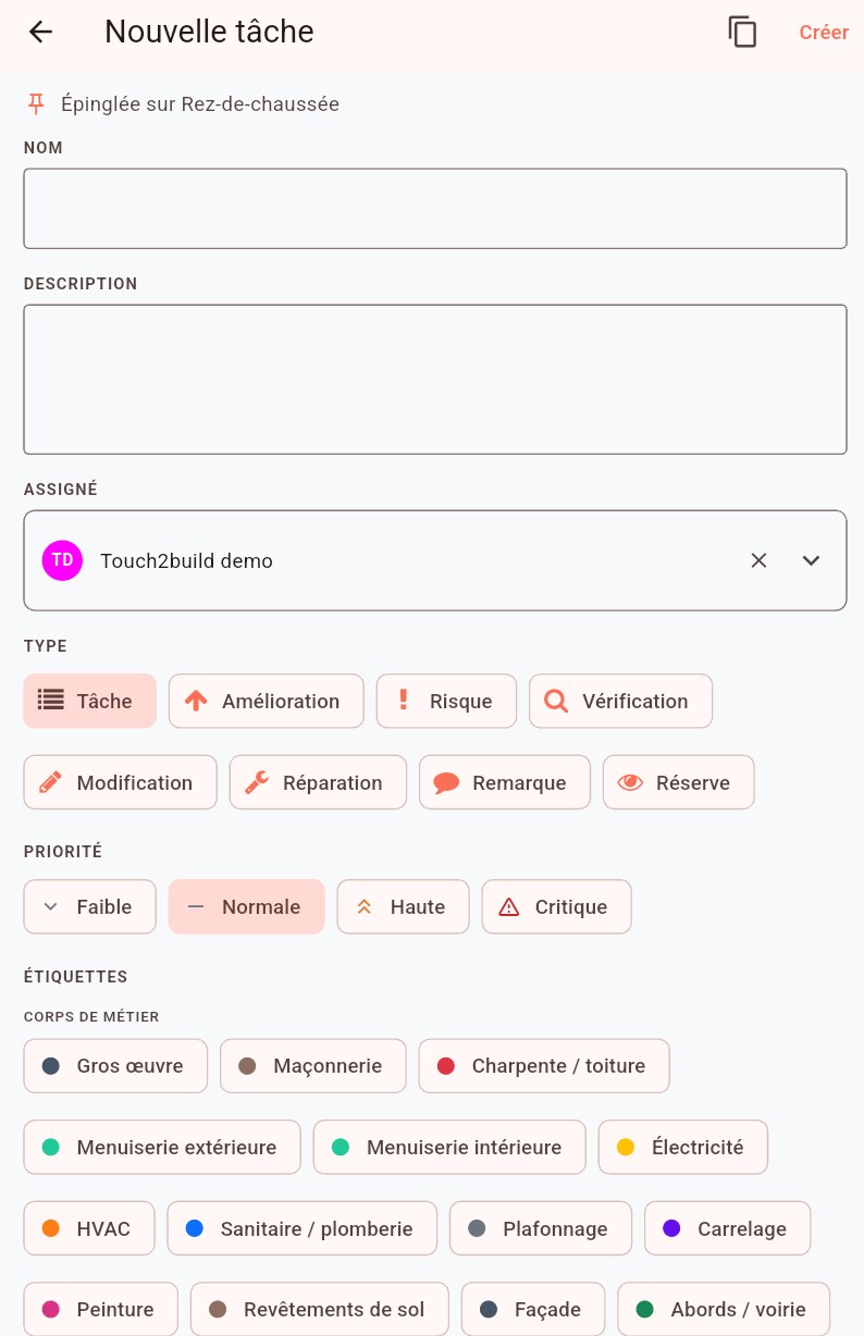 Écran Nouvelle tâche