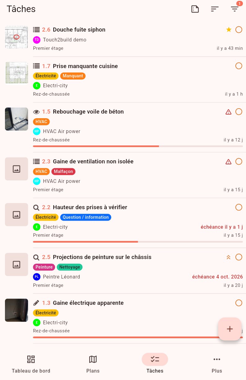 Liste des tâches