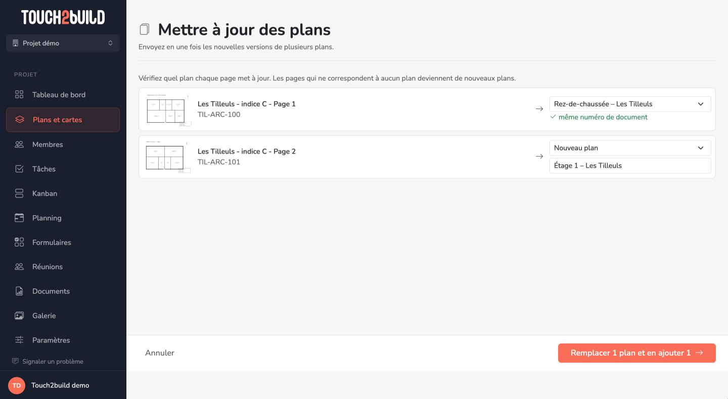 Mettre à jour plusieurs plans