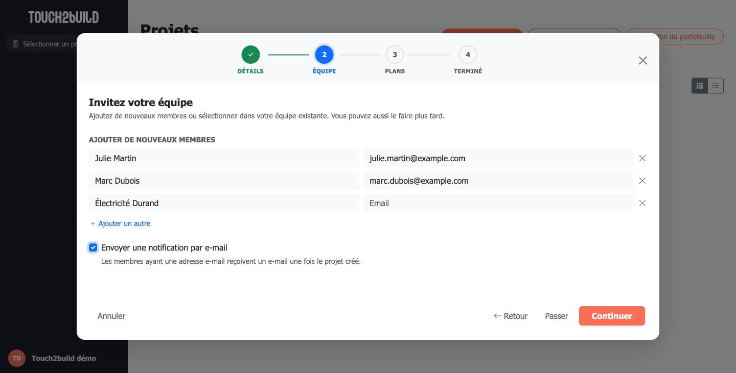 Étape Équipe de l'assistant