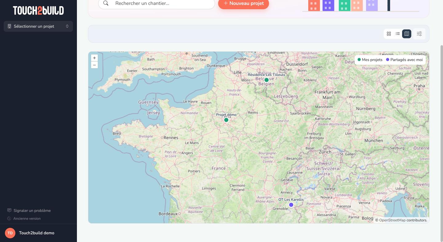 Vue carte des projets