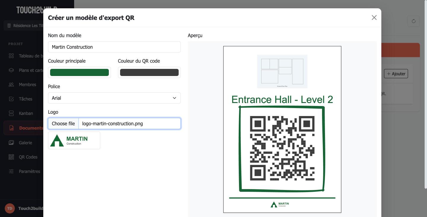Création d'un modèle d'export QR