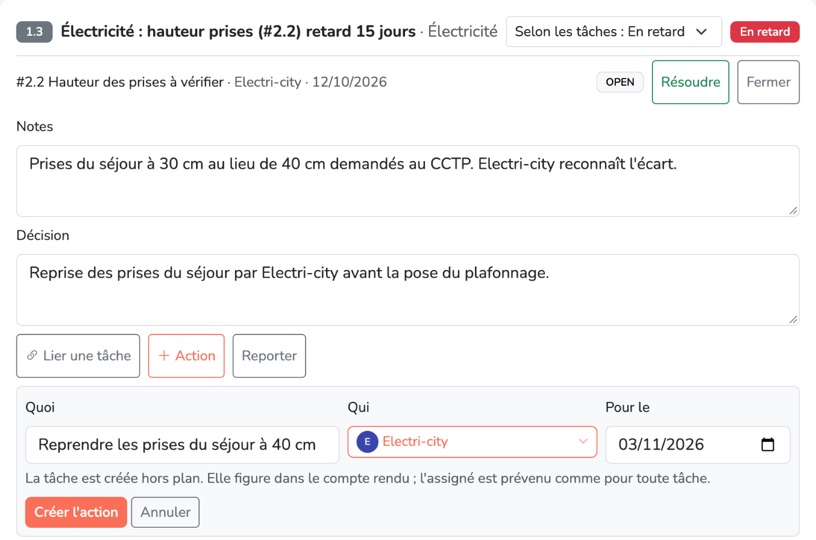 Créer une action depuis un point
