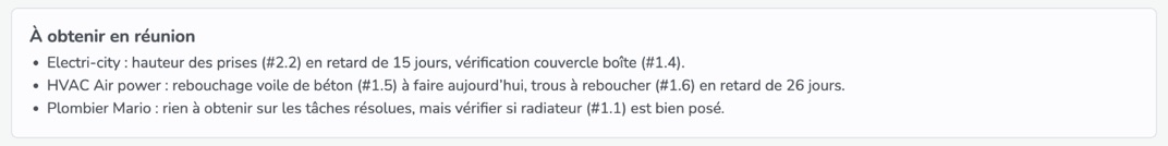 Le résumé À obtenir en réunion
