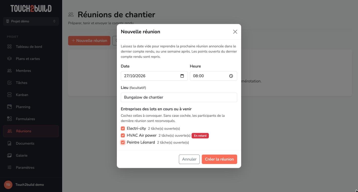 La fenêtre Nouvelle réunion