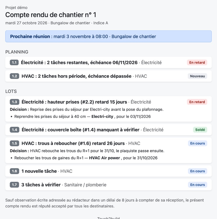 La page du compte rendu ouverte depuis le QR code