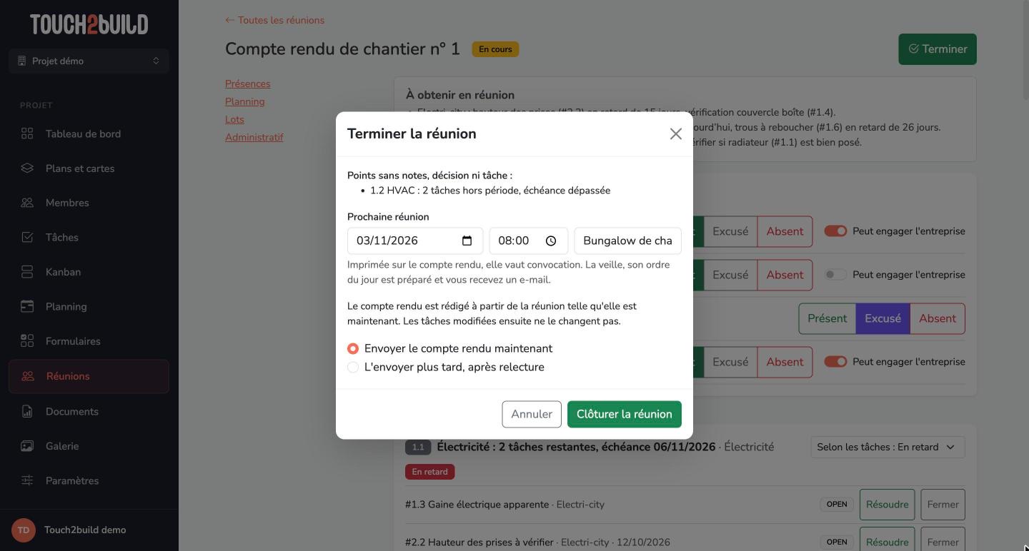 La fenêtre Terminer la réunion