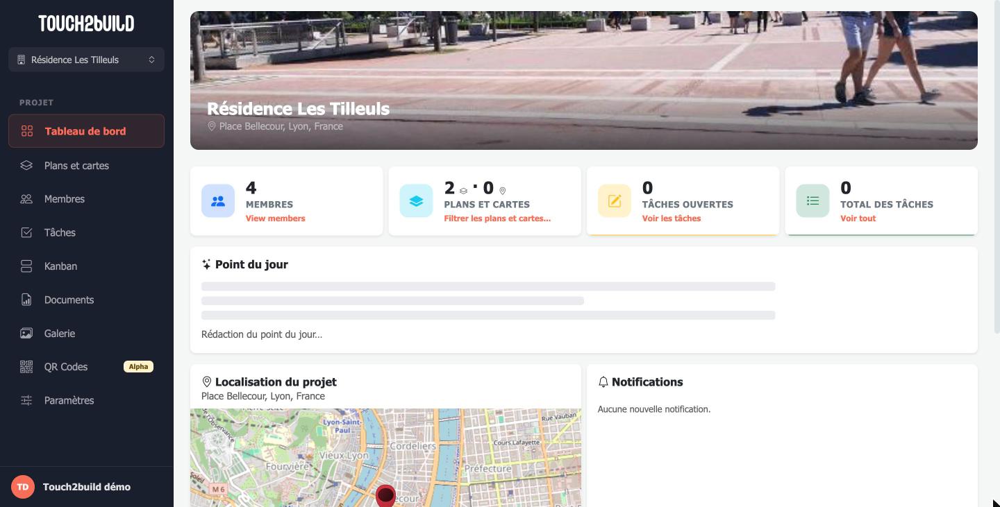 Tableau de bord d'un nouveau projet